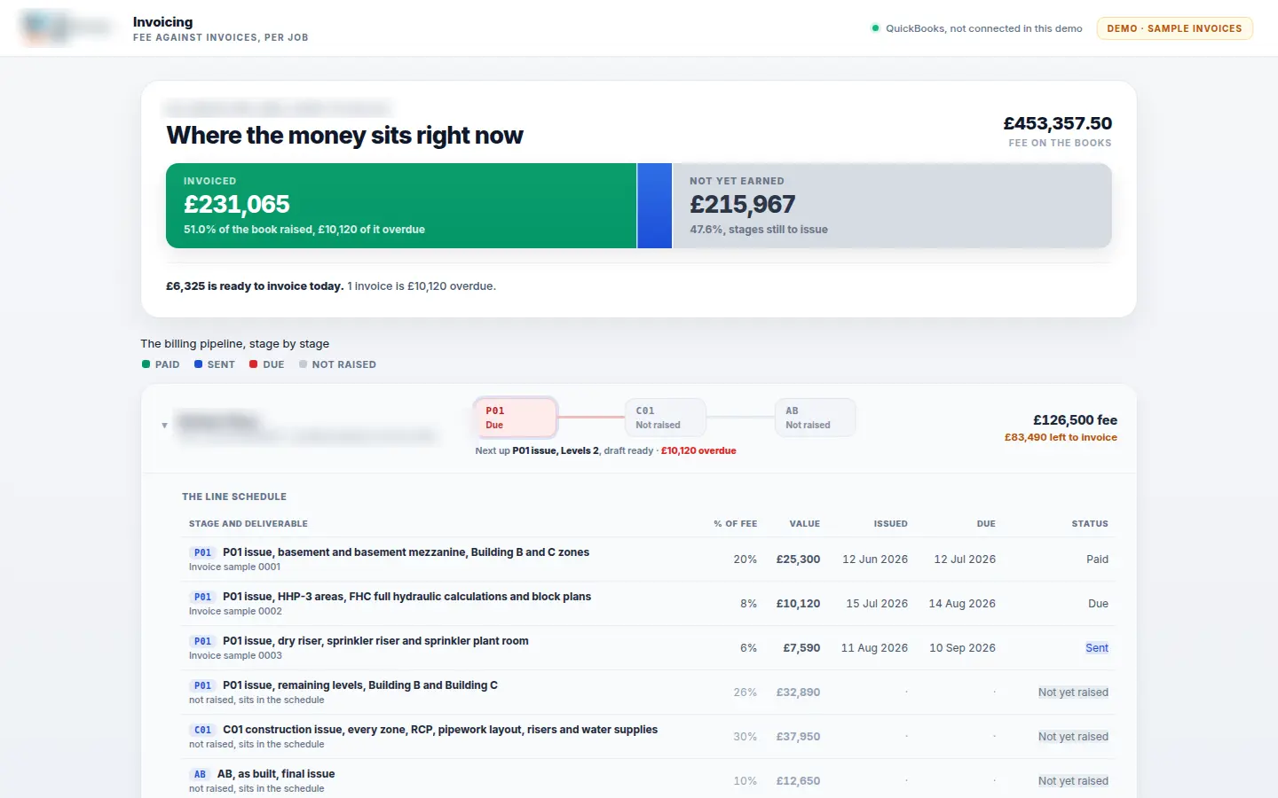 Invoicing by job stage